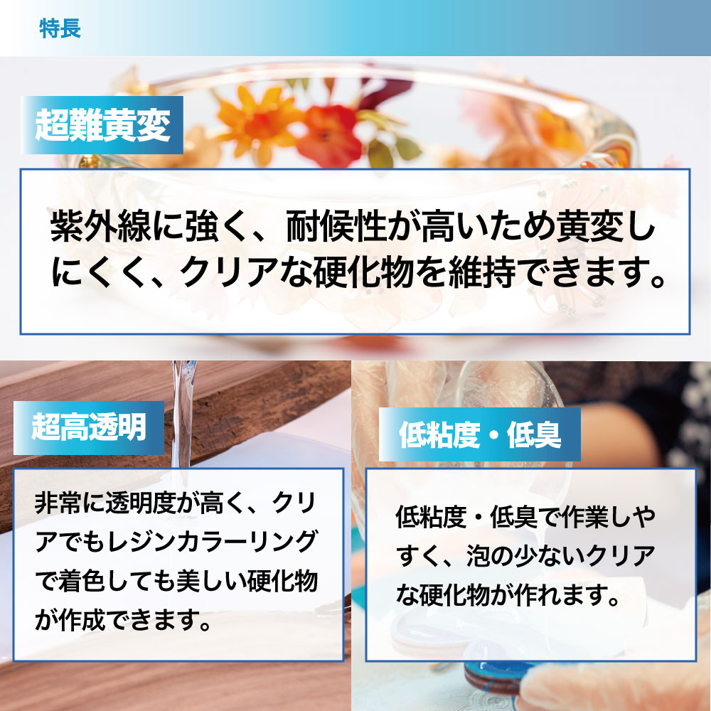 エポキシ樹脂 レジン 2液性レジン液 超難黄変 超高透明 クリア