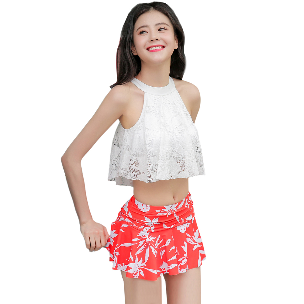 水着 レディース ビキニ 2点セット レーストップス パンツスカート