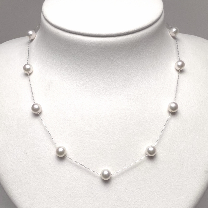 アコヤ真珠 ステーションネックレス 6.5-7.0mm プラチナ Pt850 長さ