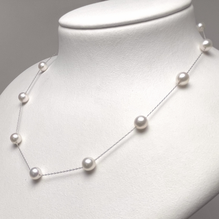 アコヤ真珠 ステーションネックレス 6.5-7.0mm プラチナ Pt850 長さ