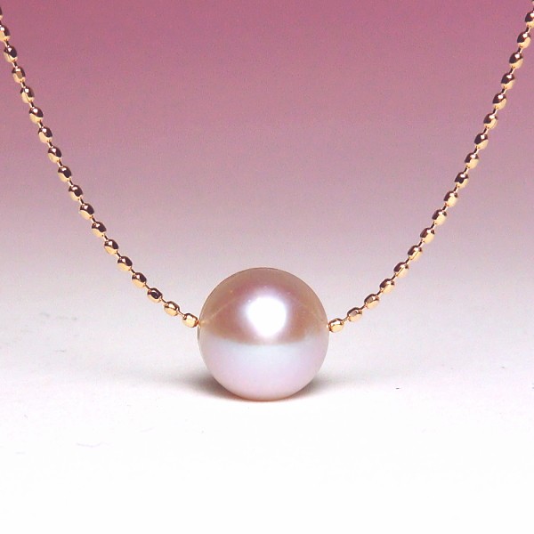 長さ調節可能な K18PG 淡水真珠 スルーネックレス （ピンクカラー/8mm
