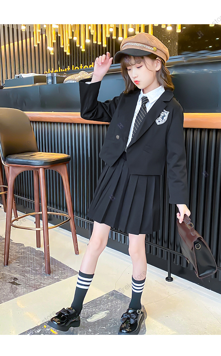 IziBuy | 子供服 卒業式 入学式 女子 3点セット 卒服 制服 スーツ ジャケット 女の子 チェック柄 プリーツスカート スクール 発表会  七五三 長袖セッ 新作 170cm