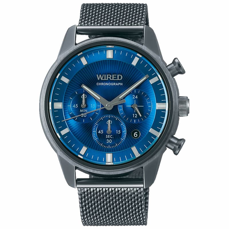 セイコー 腕時計 SEIKO 時計 ワイアード WIRED 男性 メンズ カレンダー 日付 クロノグラフ メッシュベルト ビジネス スーツ カジュアル AGAT453｜hstyle｜02