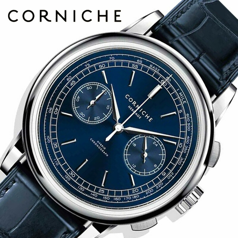 コーニッシュ 腕時計 CORNICHE 時計 ヘリテージ クロノグラフ Heritage Chronograph 男性 メンズ メカクォーツセイコー 製 ムーブメント VK64 CW-HC-BL