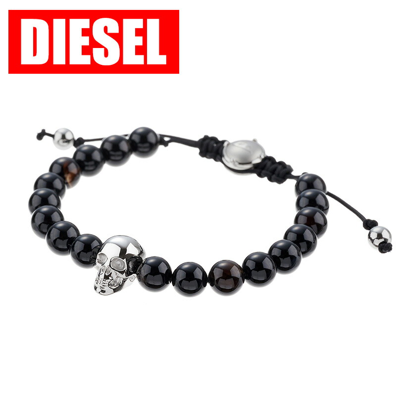 【即日発送】DIESELブラックブレスレット Amazon.co.jp: Diesel Men's Agate Beads Bracelet, Color: Black