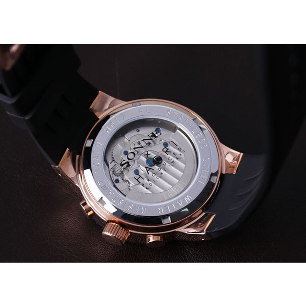 ゾンネ 腕時計 メンズ SONNE 時計 ハオリ 羽織 HAORI PRODUCED 機械式 自動巻 スケルトン 革 ラバー ベルト バイク  ピンクゴールド H017PG-BK H017PG-WH