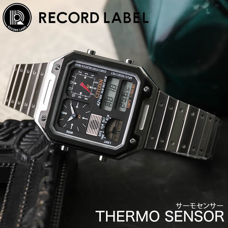 シチズン 腕時計 CITIZEN 時計 レコードレーベル サーモセンサー RECORD LABEL THERMO SENSOR メンズ レディース 男性 女性 レトロ アンティーク JG2126-69E｜hstyle
