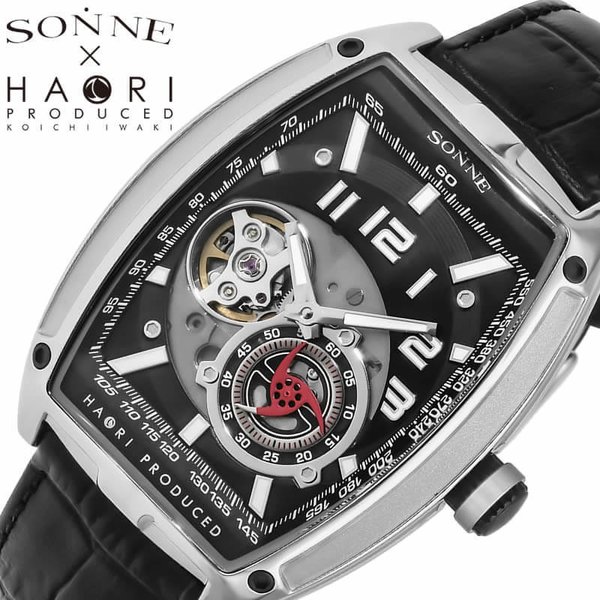 ゾンネ 腕時計 SONNE 時計 ハオリ N029 HAORI PRODUCED メンズ かっこいい N029SS-BK おすすめ ブラック ブランド 革ベルト レザー 機械式 自動巻き トノー