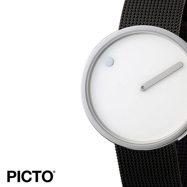 PICTO 腕時計 ピクト 時計 スティールケース & ブラックメッシュバンド メンズ 男性 夫 彼氏 ホワイト 43364-1020