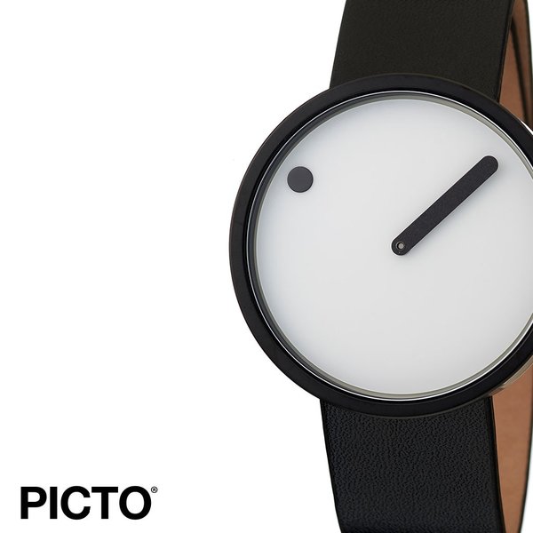 PICTO 腕時計 ピクト 時計 ブラックケース &amp; レザーストラップ メンズ 男性 夫 彼氏 ホワイト 43379-4120MB