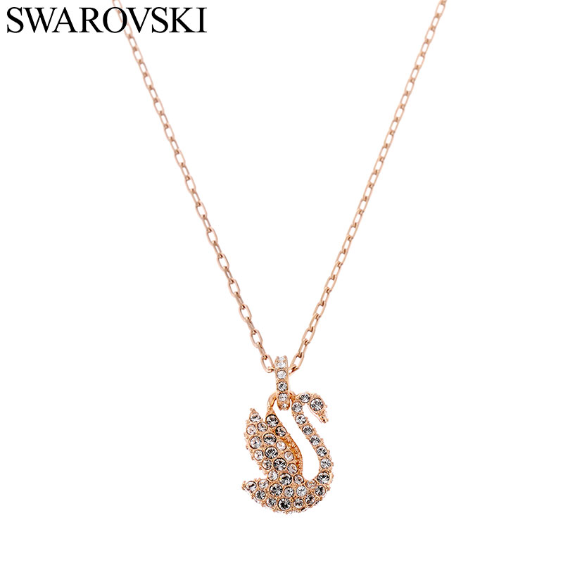 Swarovski スワンデザイン ネックレス Swan ネックレス, スワン, ピンク, ローズゴールドトーン