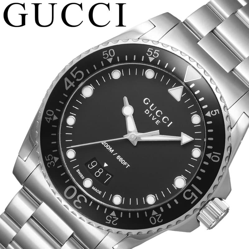 GUCCI 腕時計 ブラック/シルバー グッチ 腕時計 GUCCI 時計 ダイヴ DIVE メンズ ブラック シルバー 男性