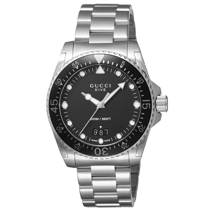グッチ 腕時計 GUCCI 時計 ダイヴ DIVE メンズ ブラック シルバー 男性