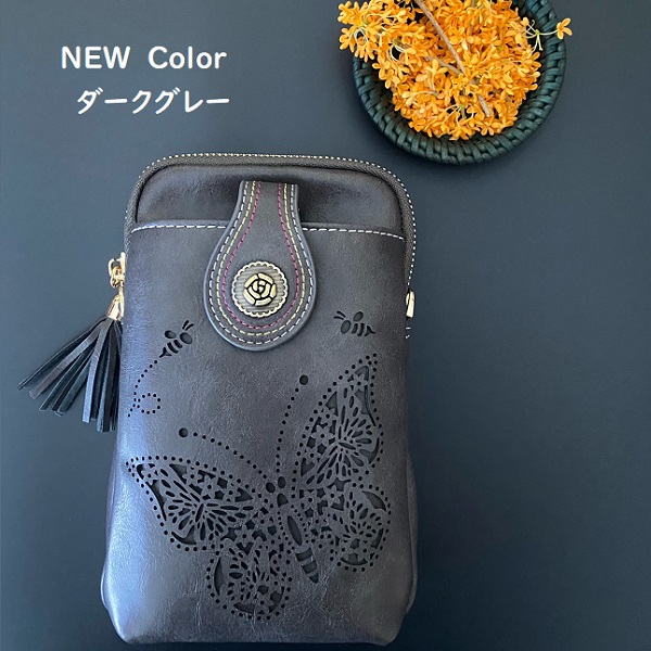 蝶々柄 型抜きショルダーポーチ スマホポーチ オシャレ かわいい 送料無料 今だけボール型エコBAGプレゼント｜huasshop｜10