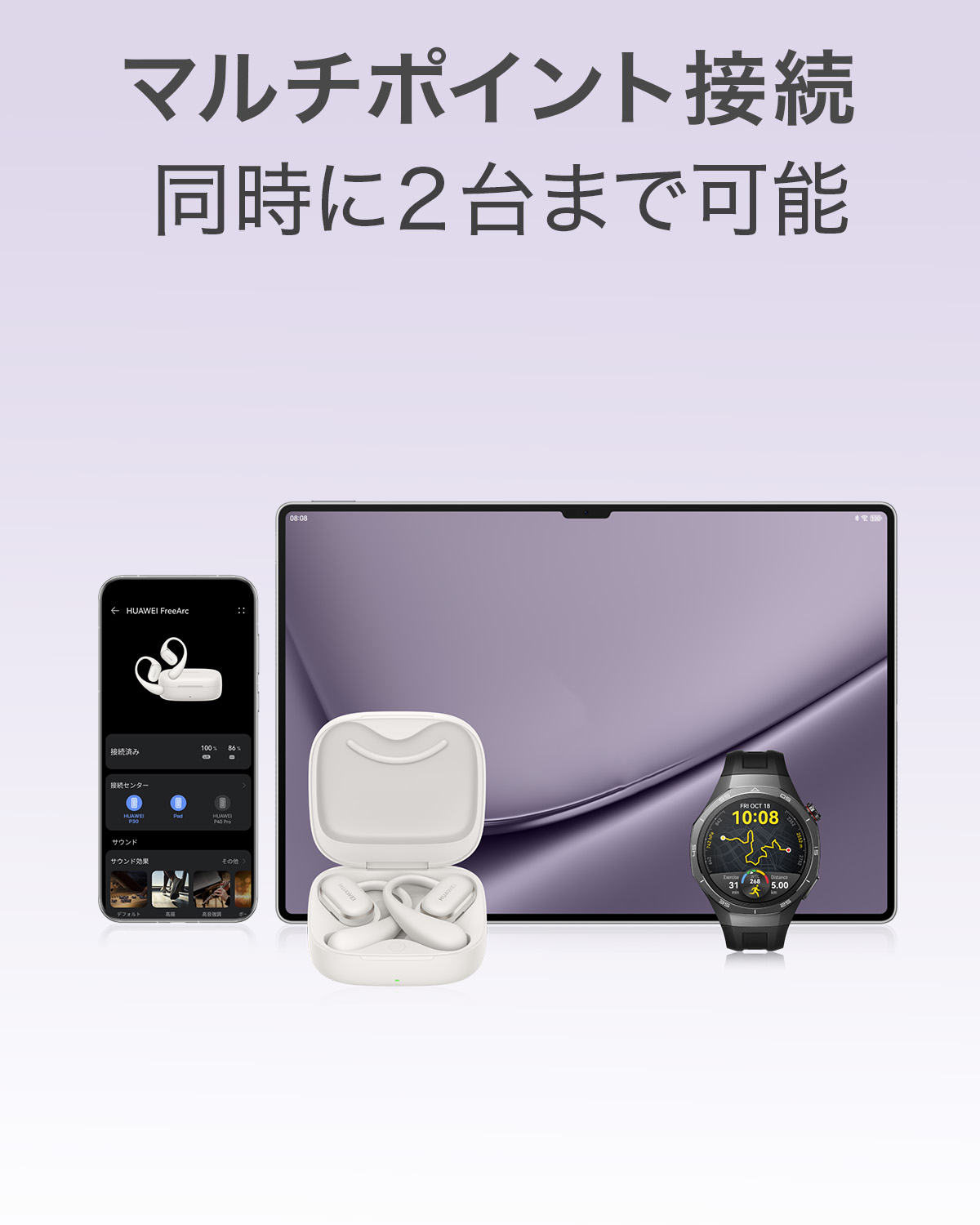 HUAWEI ワイヤレスイヤホン FreeArc 快適な装着感 スポーツ用