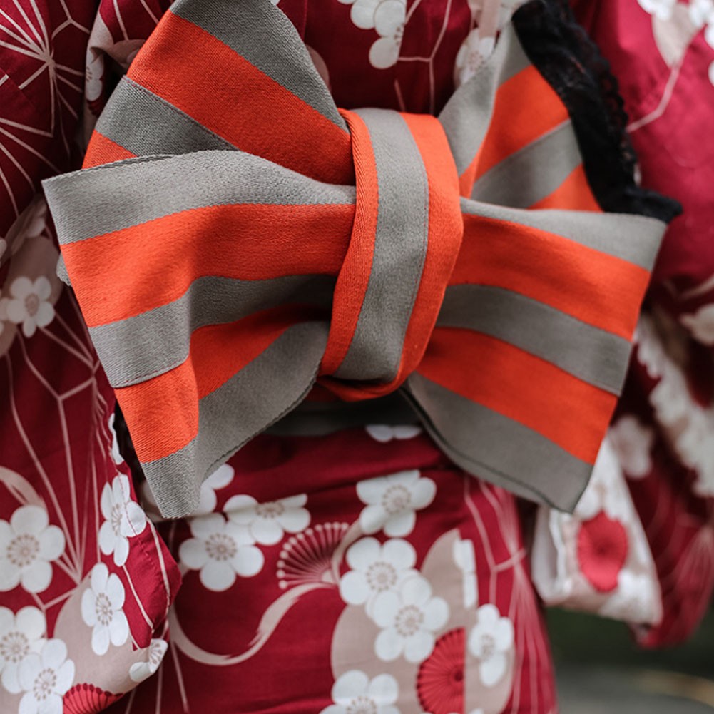 プチプラレディース 着物 綿 仕立て上がり 洗える 花柄 レッド 半幅帯9