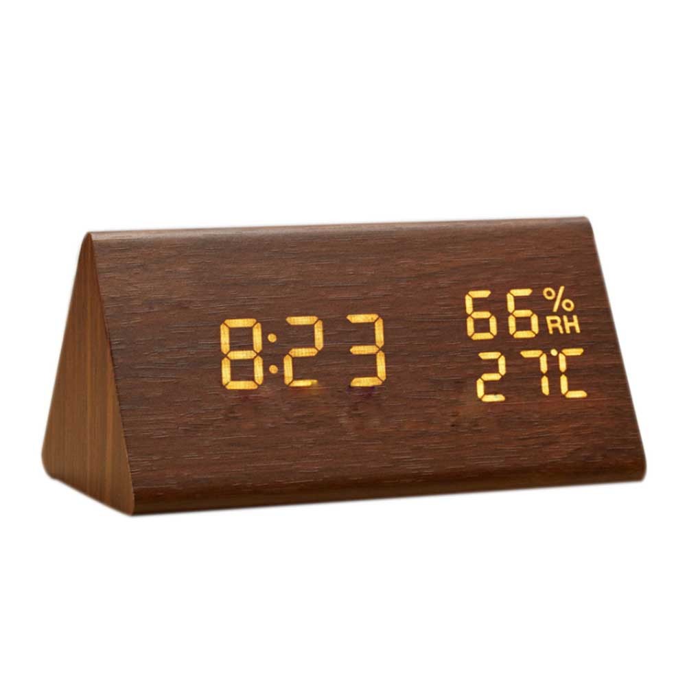 目覚まし時計 大音量 デジタル 木製 置き時計 温度湿度計 木目調デジタル 置き時計 大きなLED数字表示 アラーム 多機能 カレンダー付き USB給電/電池｜hugeled｜05