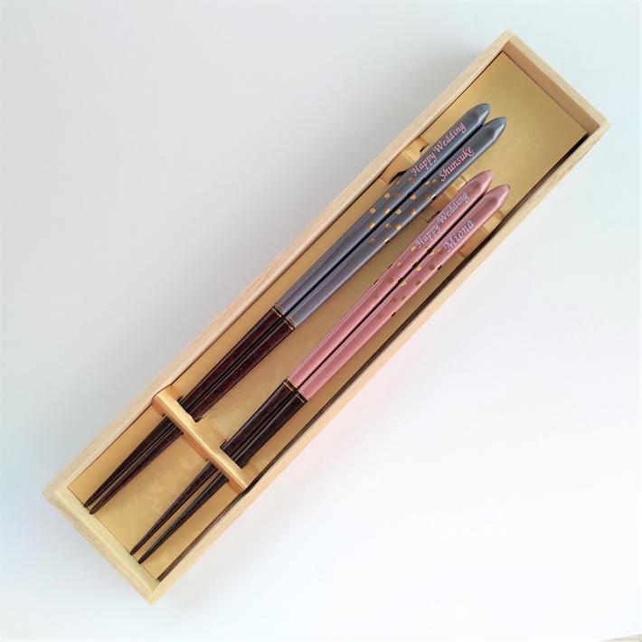 金のしずく 木箱 入り 夫婦箸 セット メッセージ 名入れ 箸 お揃い