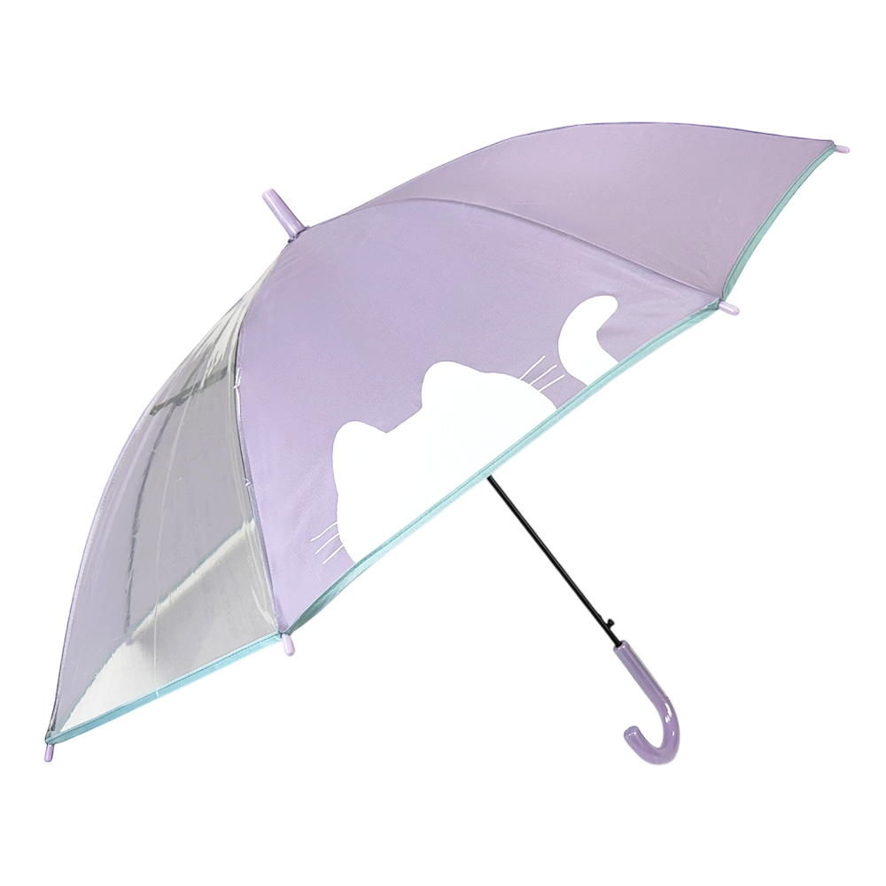 子供傘 1コマ 猫 プリント 透明窓付き 55cm ジャンプ 傘 長傘 雨傘