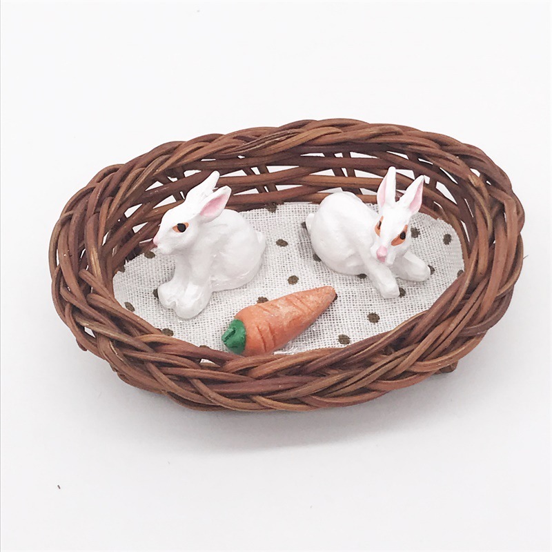 ミニチュア雑貨 かごのうさぎ