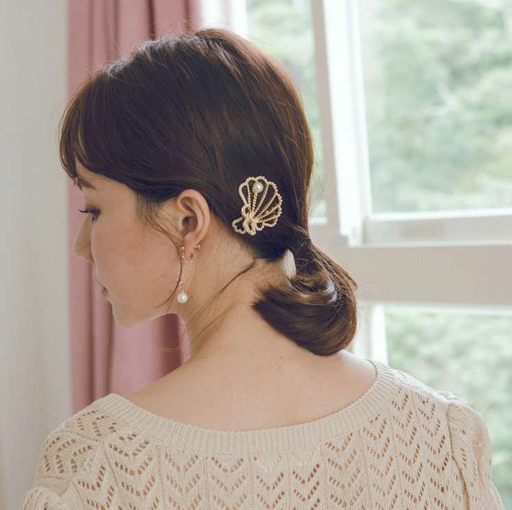 送料無料 ライン パール シェル ヘアクリップ 大人 可愛い 夏 バカンス