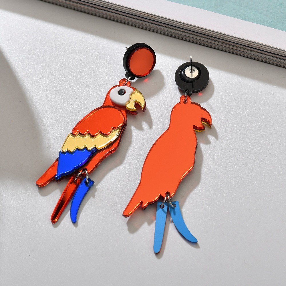 送料無料 ピアス オウム アイコン アクリル プレート イアリング