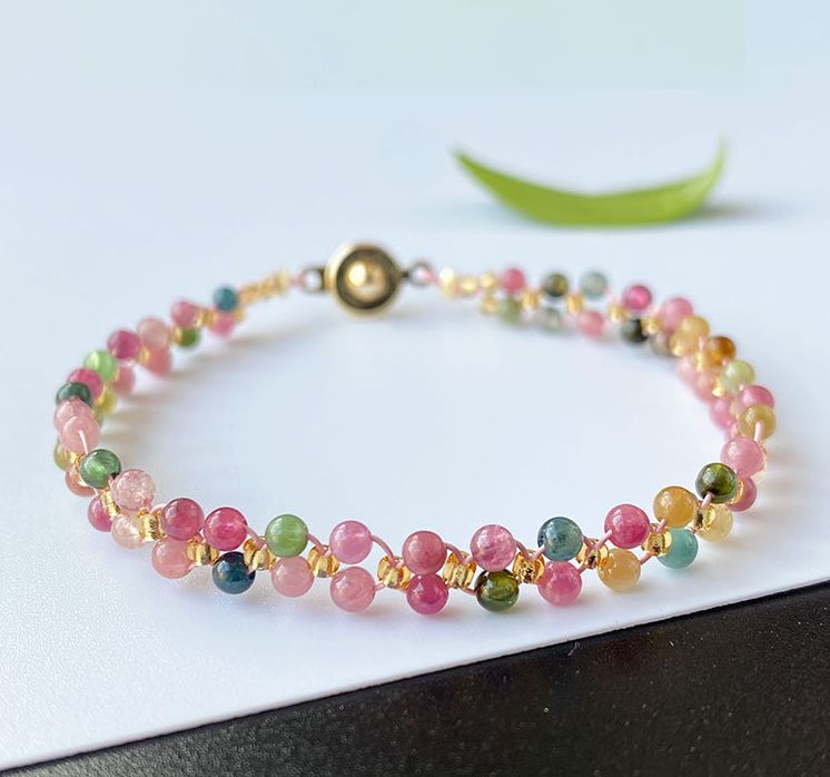 送料無料 天然トルマリン2連ブレスレット 天然石 レディース カラフル
