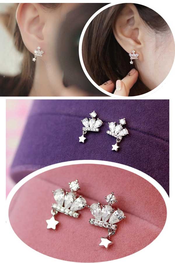王冠 クリスタルビジュー ピアス