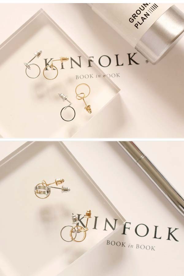 シンプル ダブルリング ピアス
