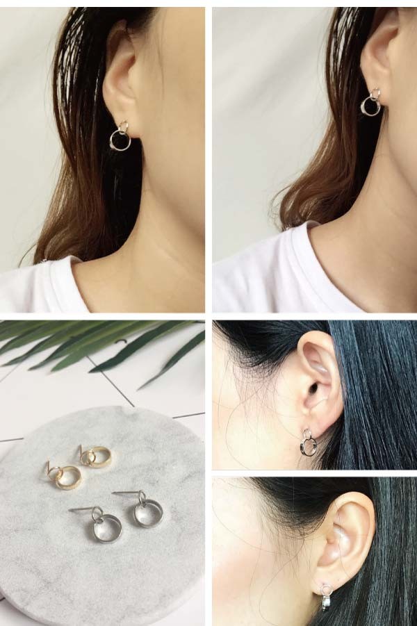 シンプル ダブルリング ピアス