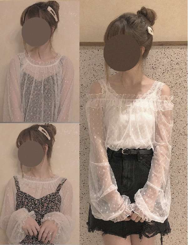 絶品 ファンシー トップス シースルー レース 透け感 トレーナー