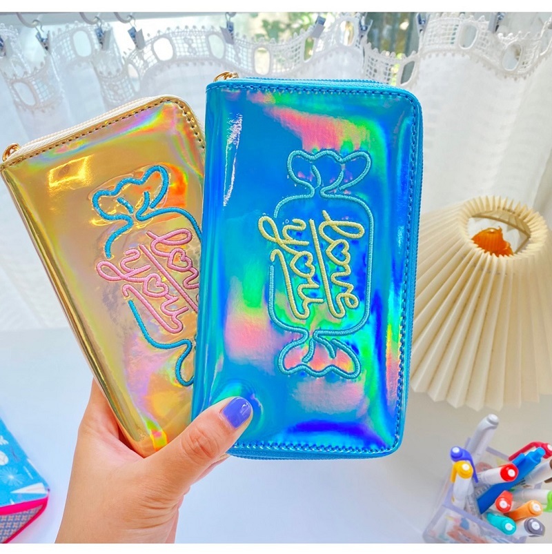 刺繍入り メタルカラー 長財布　