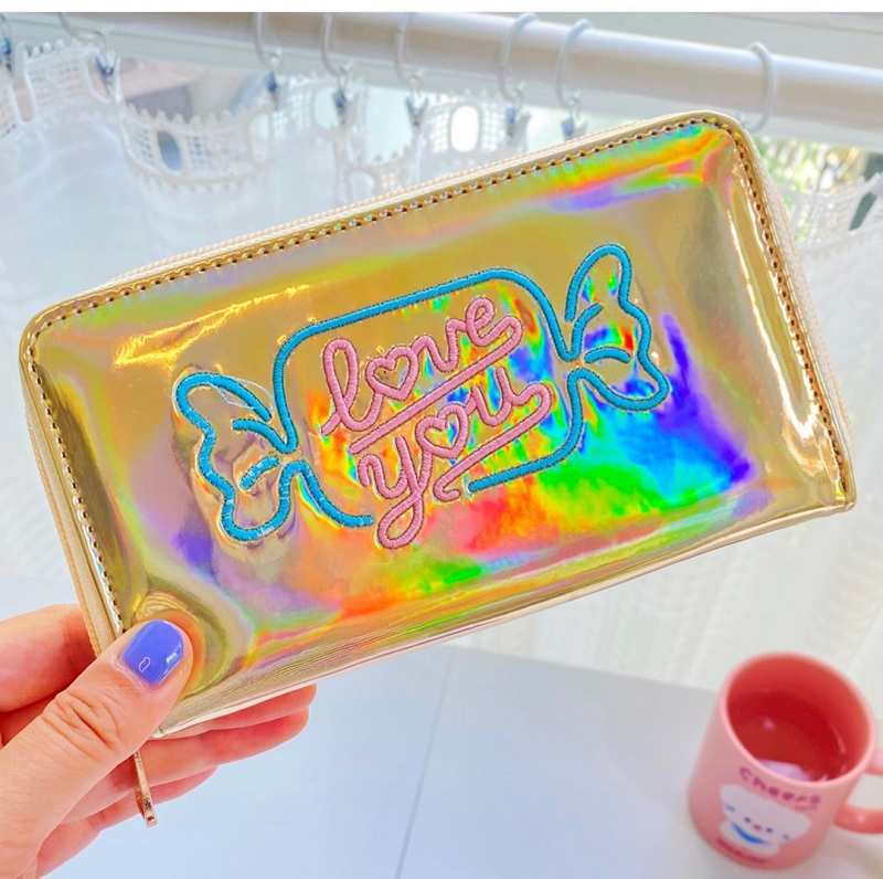 刺繍入り メタルカラー 長財布　