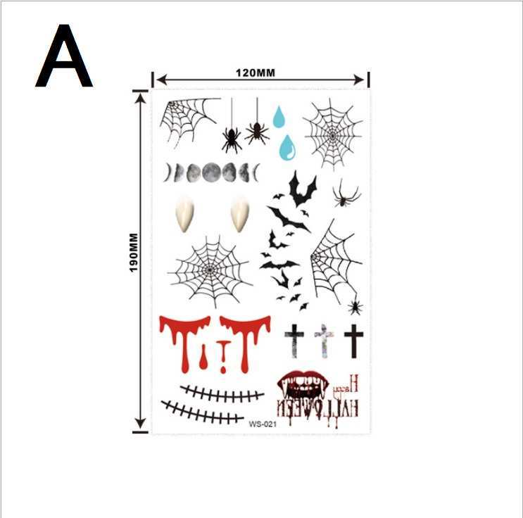 送料無料 ハロウィン タトゥーシール コスプレ 変装 タトゥ カボチャ キズ 骸骨 けが オバケ ス...