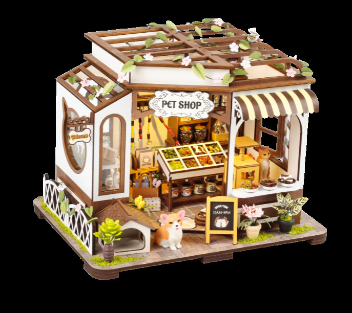 手作りジオラ 木製 ドールハウス キット ペットショップ 犬 猫 手作り お店