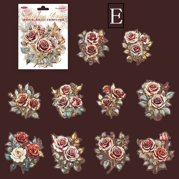 送料無料 バラのフレークシール ばら 薔薇 PET シール 大き目