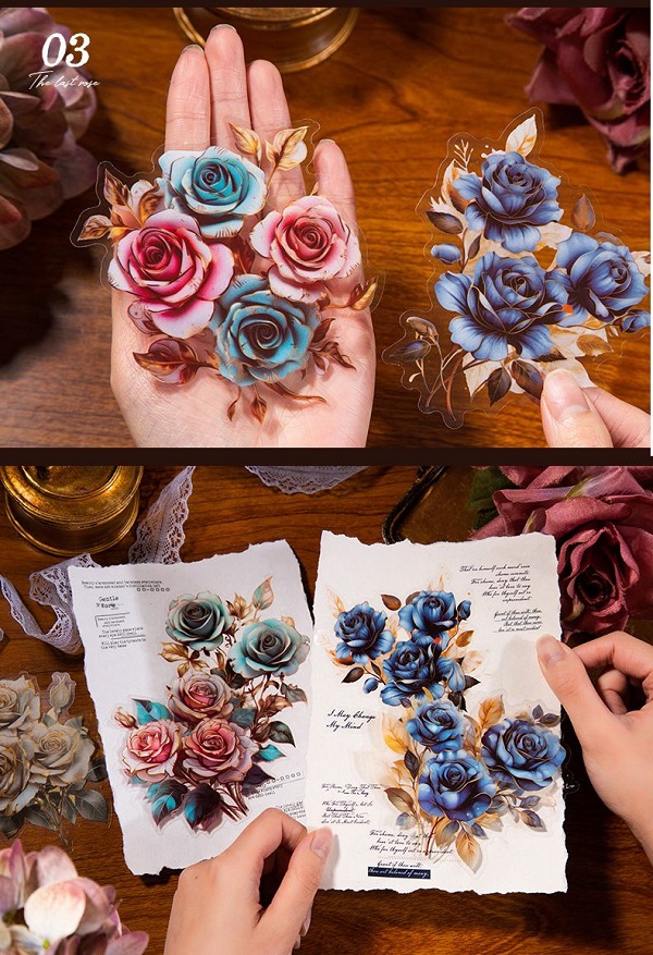 送料無料 バラのフレークシール ばら 薔薇 PET シール 大き目