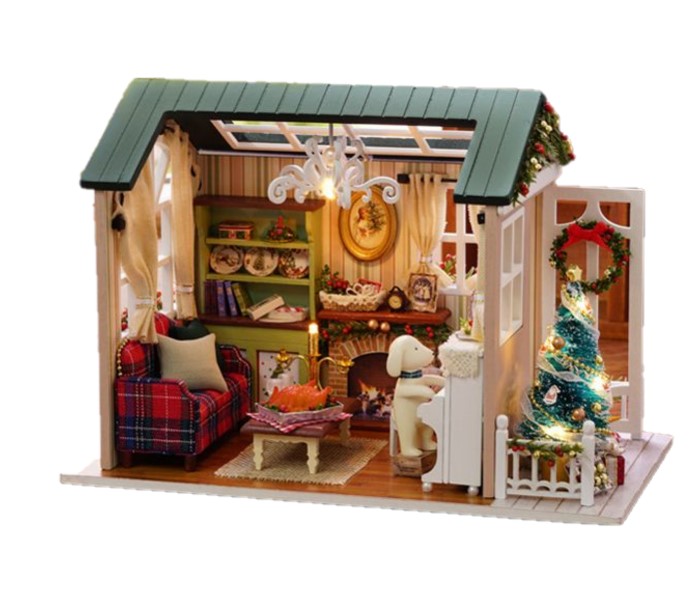 木製 ドールハウス キット 森のお部屋 クリスマスナイト 犬 手作り お