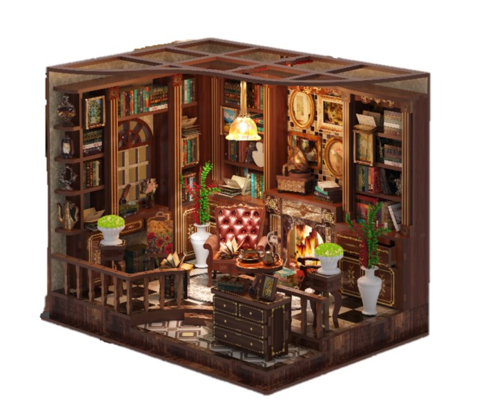 木製 ドールハウス キット レトロな書斎 クラシック 手作り 復古調 本