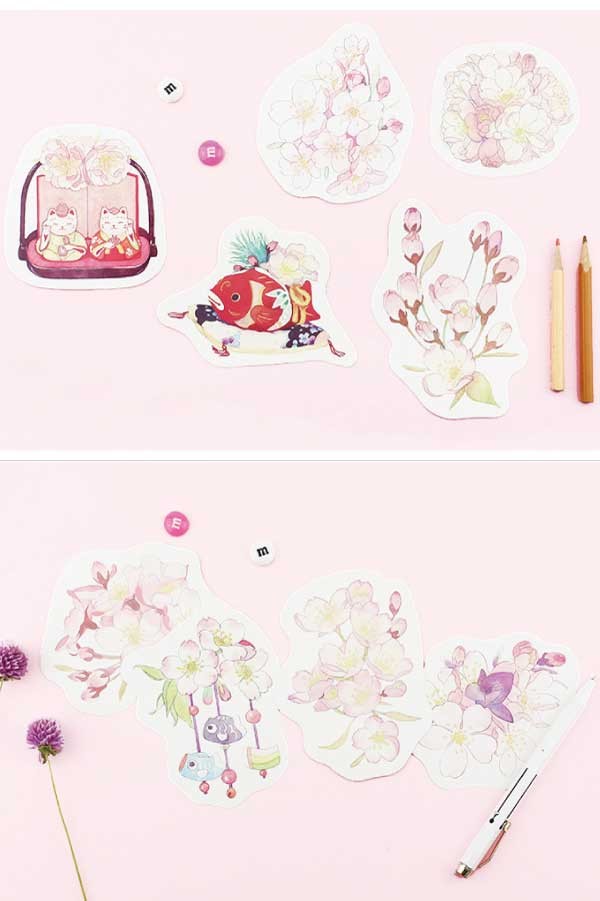 桜とイラストが可愛いポストカード