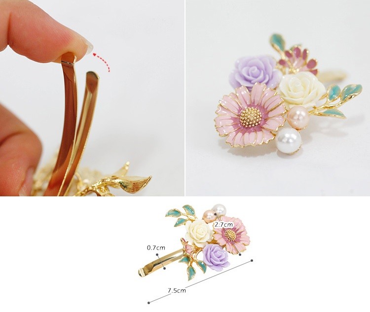 押し花メラスフェルラ❤金箔とパール入り♪英字ツートンのオーバル型ヘアクリップ 送料無料 ヘアクリップ フラワー メタル ヘアーアクセサリー パール 花