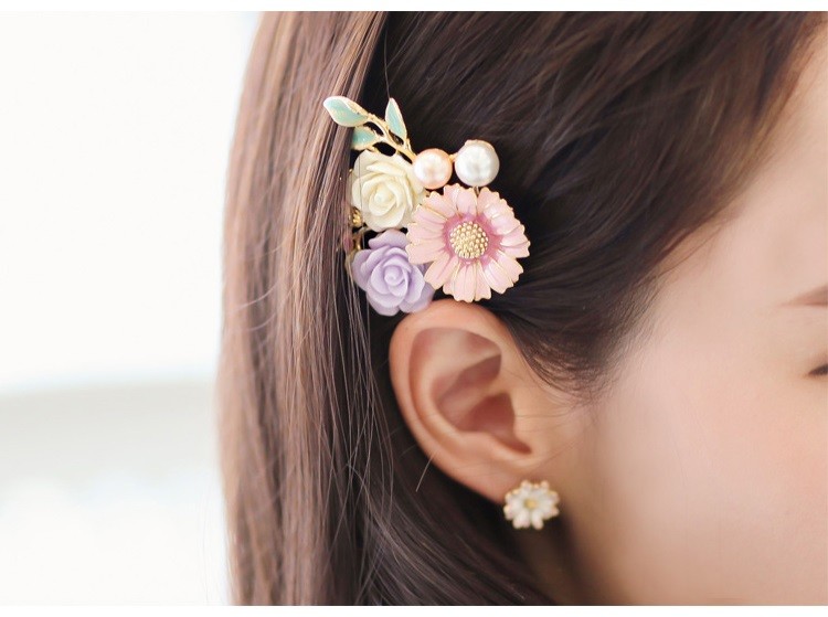 送料無料 ヘアクリップ フラワー メタル ヘアーアクセサリー パール 花