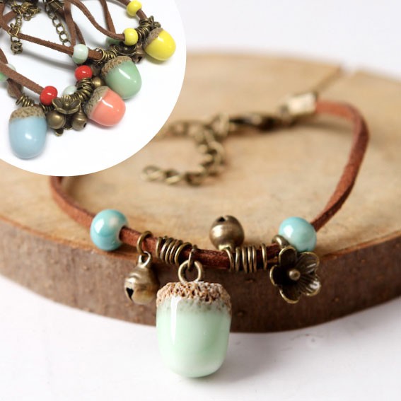 送料無料 陶磁器 ビーズ ブレスレット アンティーク調 陶器 磁器