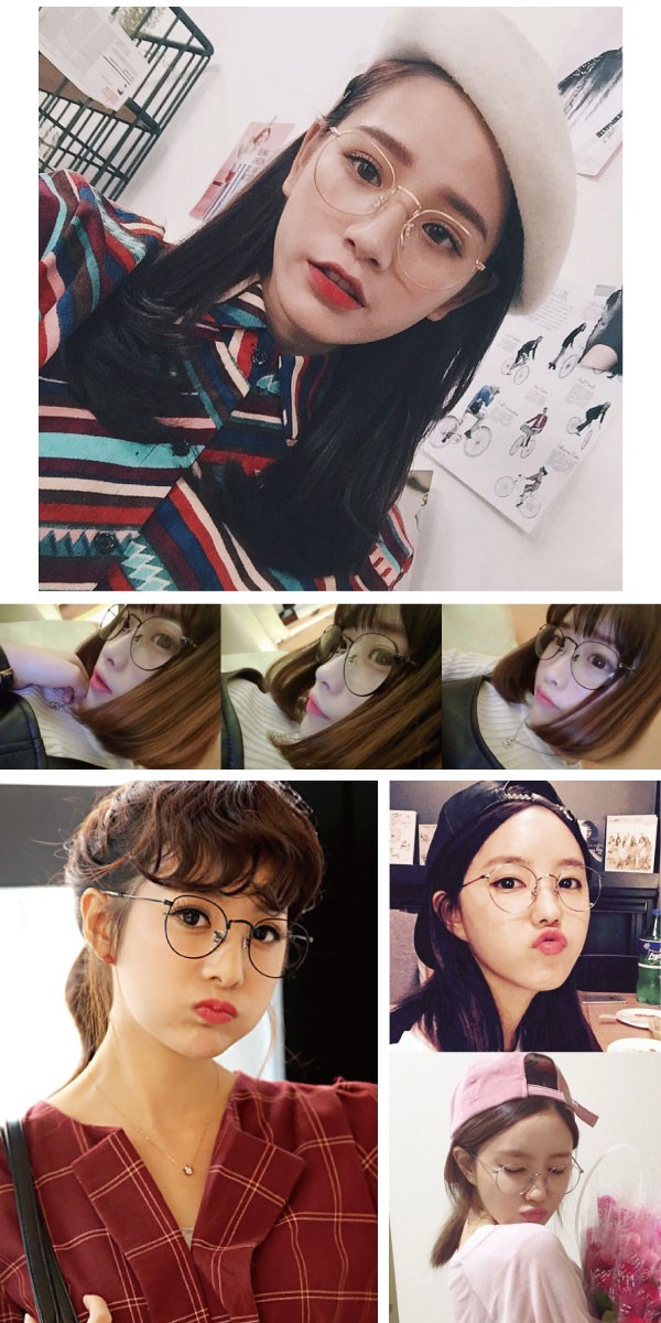 男女兼用のレトロな丸みのあるスクエアフレーム伊達眼鏡