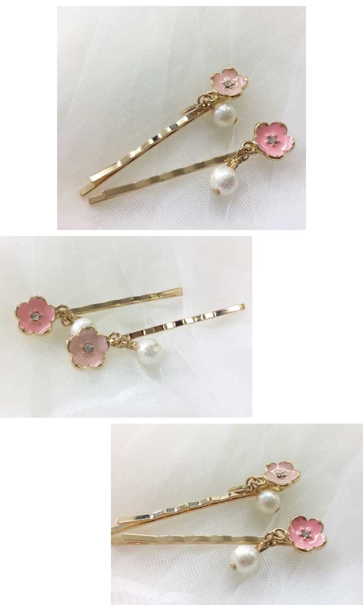 パールがアクセント♪ 桜モチーフのお洒落なヘアピン
