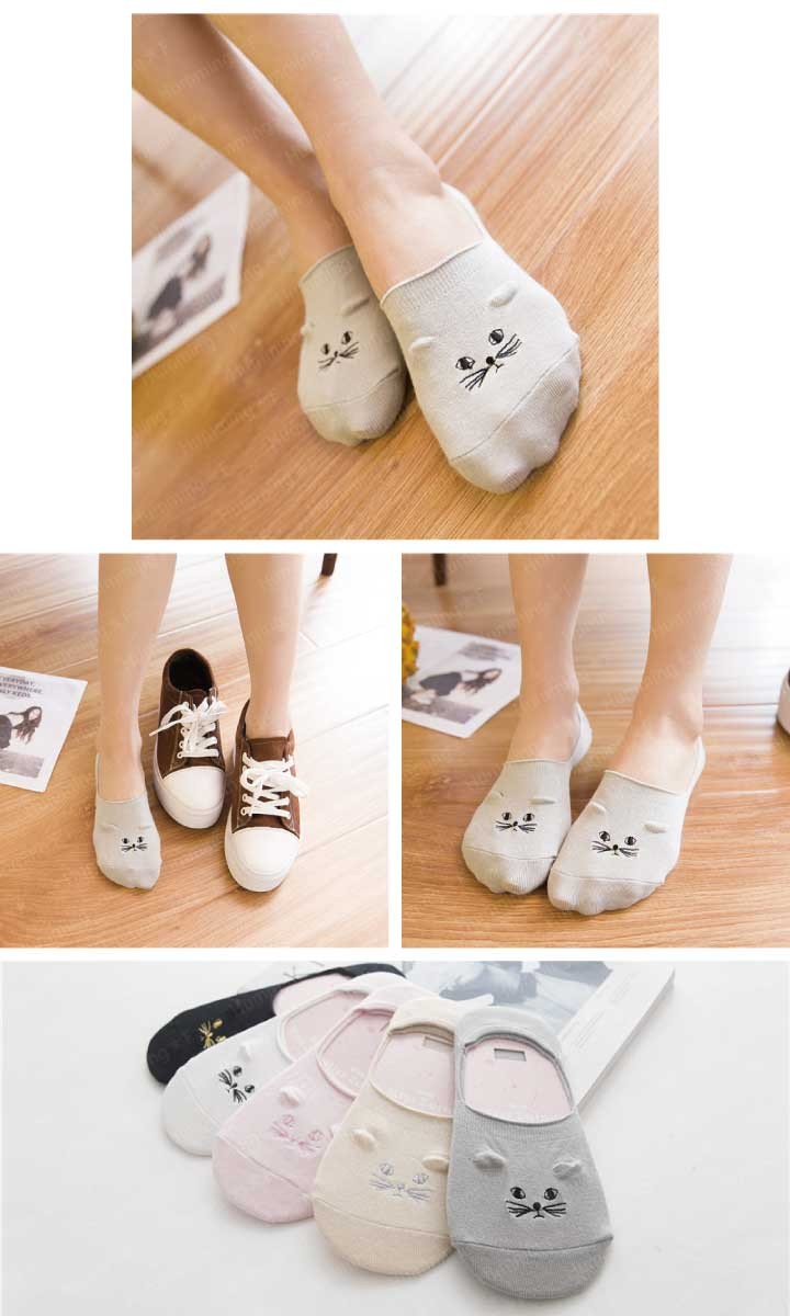 送料無料 猫の刺繍が可愛い スニーカー ソックス セット カバー 靴下