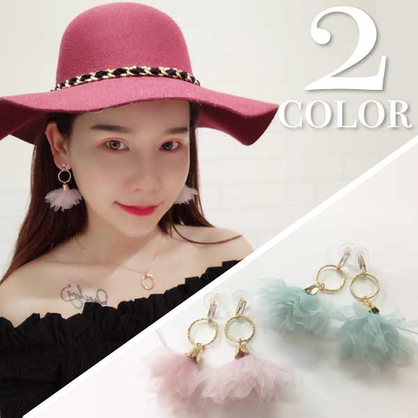 大人のスモーキーカラーが上品な♪ シフォン花びらタッセルピアス
