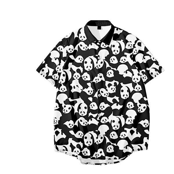 シャツ 半袖 パンダ オープンシャツ 総柄 メンズファッション カモフラ