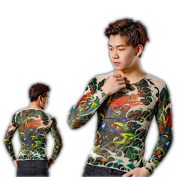 長袖 Tシャツ 和柄 タトゥー 龍 刺青 カットソー メンズ ファッション