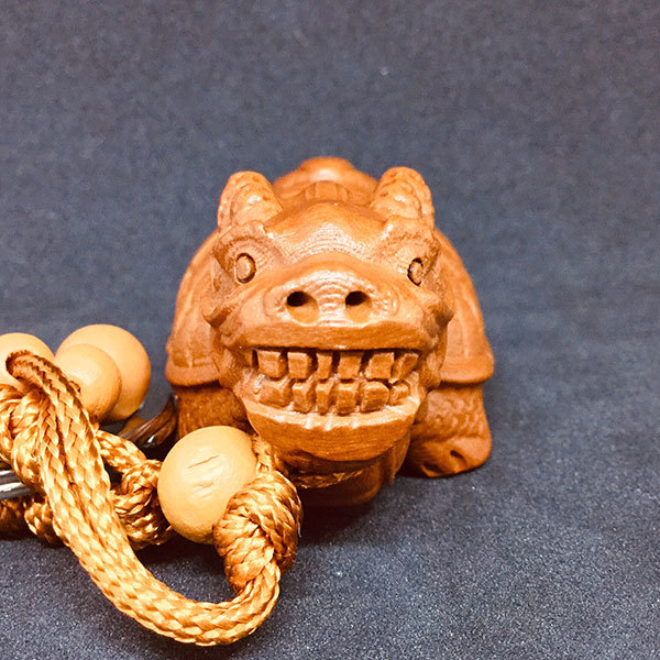 天然マンモス歯手作り彫刻 龍亀 キーホルダー